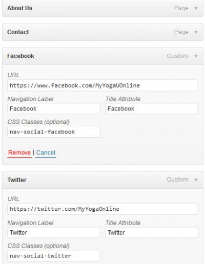 WordPress custom menu