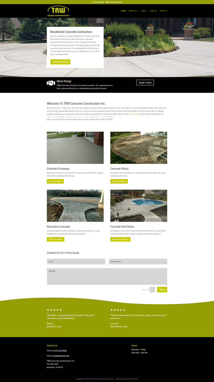 TRW Concrete Construction website screenshot