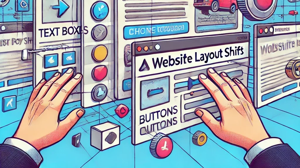 A visual representation of website content layout shift, illustrating how frustrating it can be when elements on a webpage move around unexpectedly during loading.