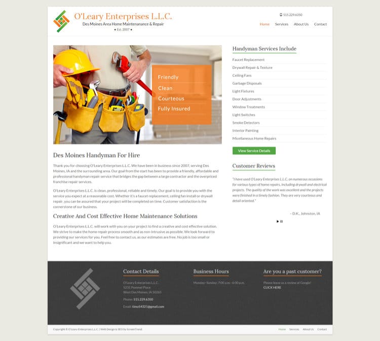 Des Moines Handyman Services O Leary Enterprises L.L.C. O’Leary Enterprises L.L.C. website screenshot