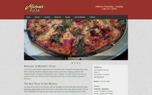 Michaels Pizza website screenshot
