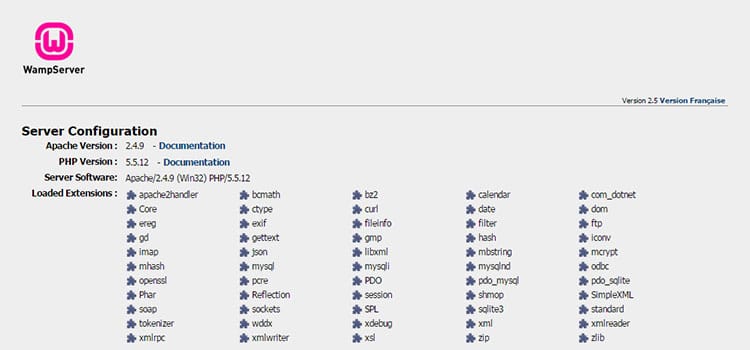 WAMP Server home page