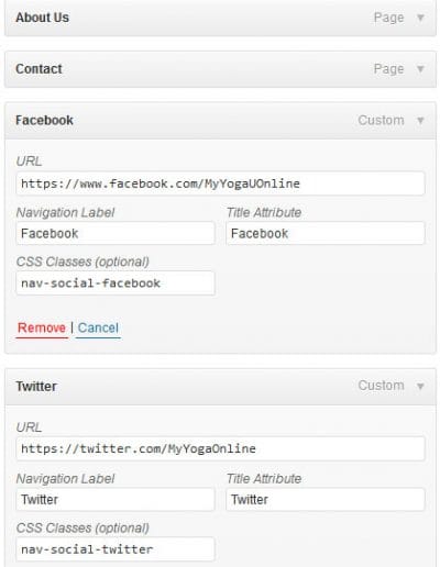 WordPress custom menu