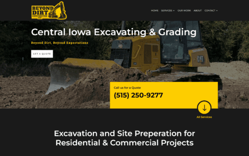Screenshot of the Beyond Dirt Construction website.