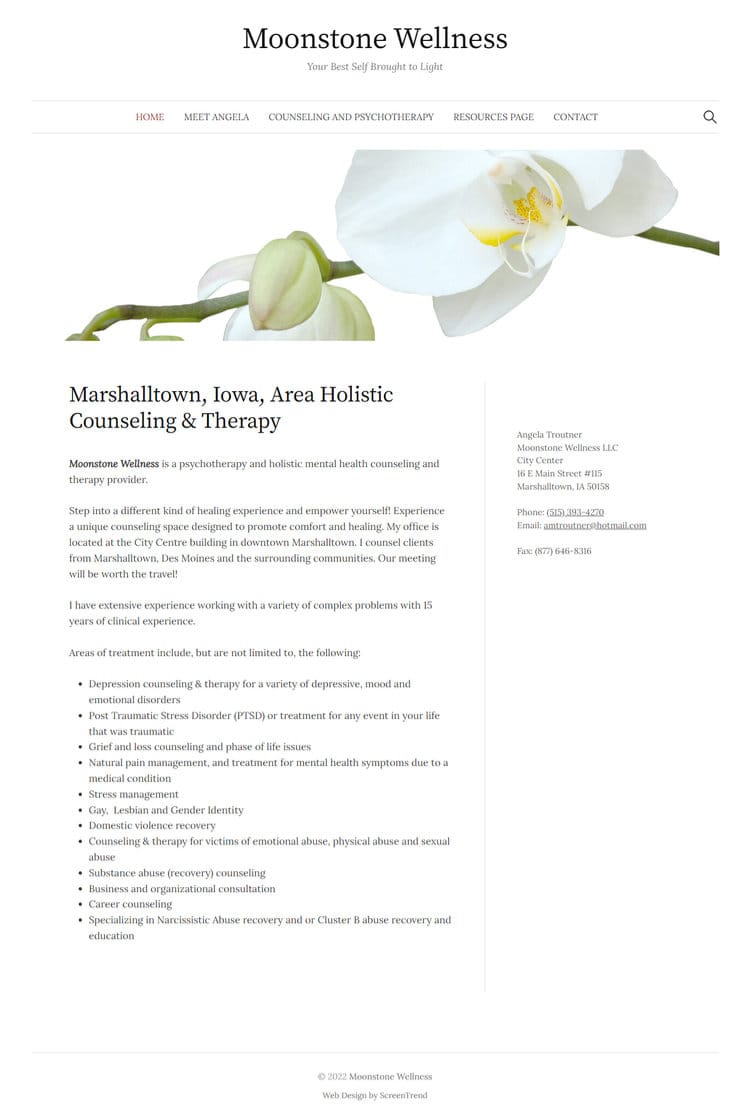Moonstone Wellness website screenshot