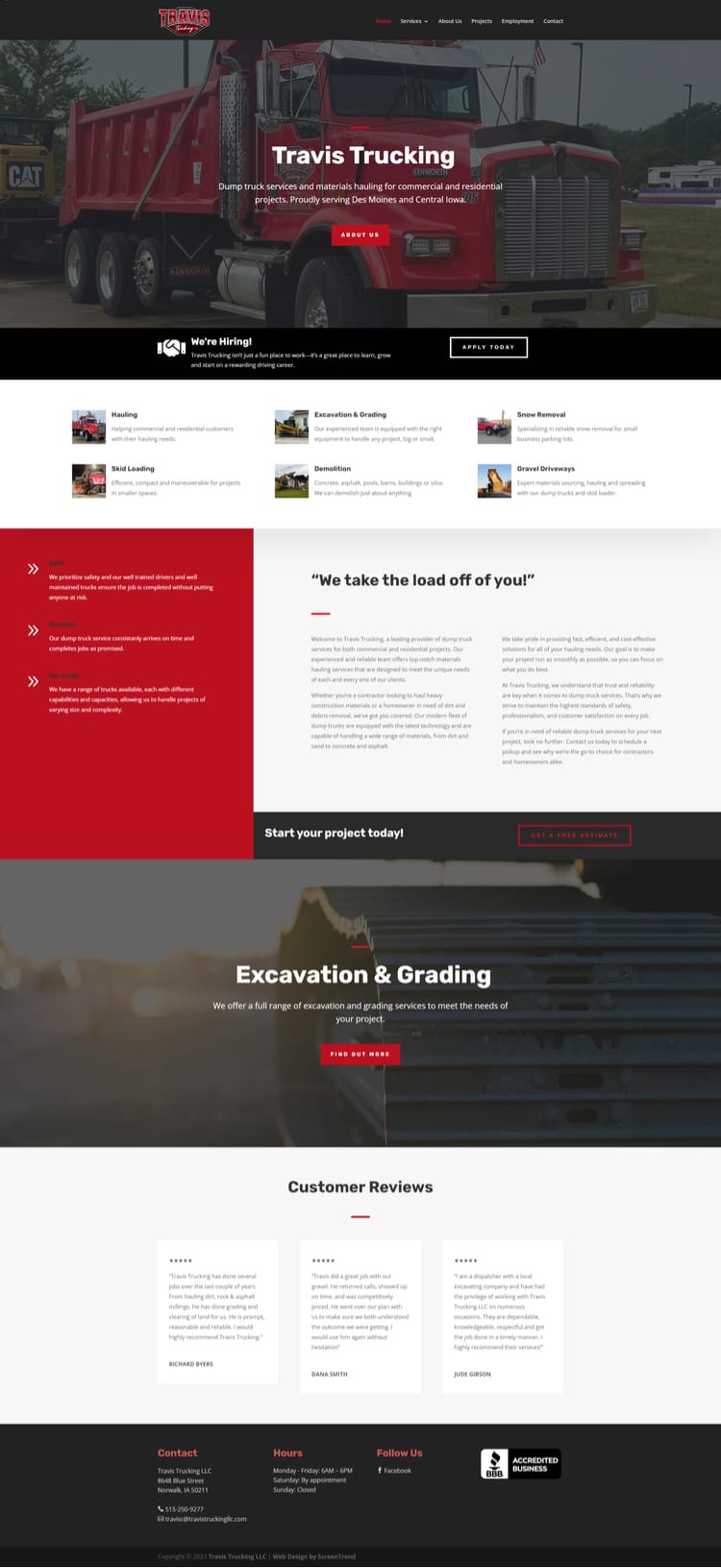 Travis Trucking LLC website screenshot